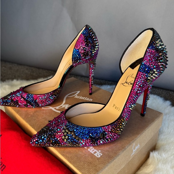 CHRISTIAN LOUBOUTINS - Iriza Bling Bang Crystal Spike Half d’Orsay Pump NEW! 38 - Picture 6 of 13